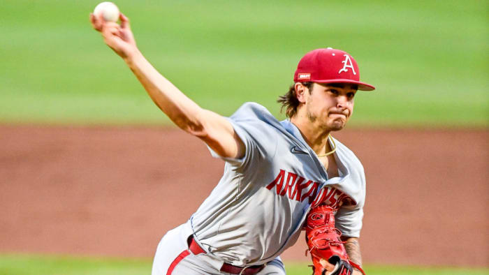 Razorbacks pitcher Brady Tygart throws a pitch against Santa Clara on Sunday night